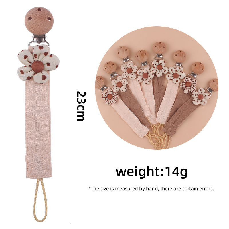 Wholesale 3PCS Cartoon Flowers Cotton Linen Strips Beech Wood Pacifier Clip